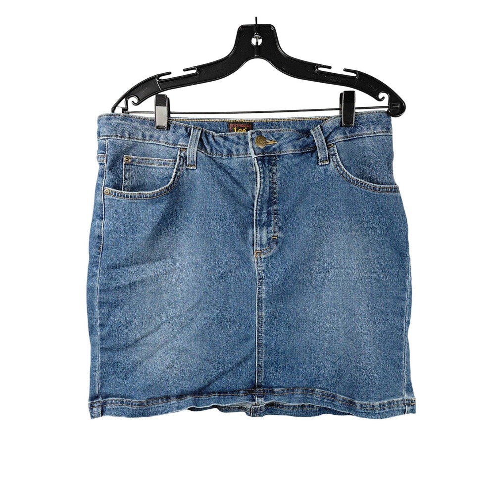Lee Womens Denim Mini Skirt Medium Wash Stretch‎ 5-Pocket Blue Size 14